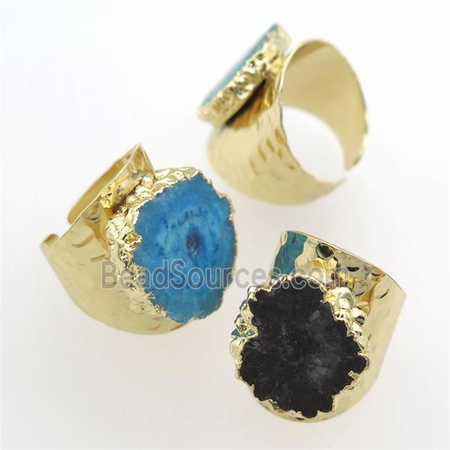 mixed color Solar Quartz Druzy Rings, gold plated