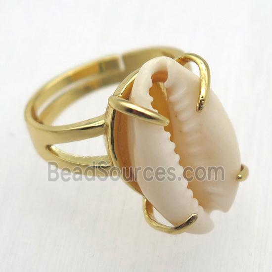 white Conch shell Ring, copper, gold plated