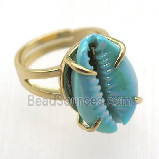 blue Conch shell Ring, copper, gold plated