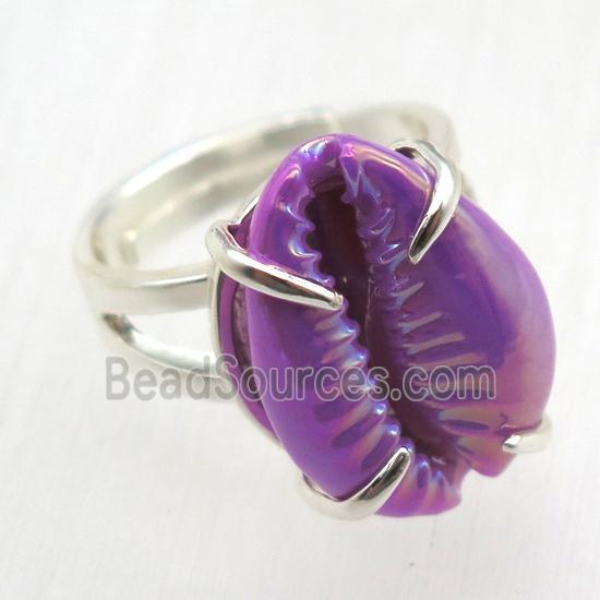 purple Conch shell Ring, copper, silver plated