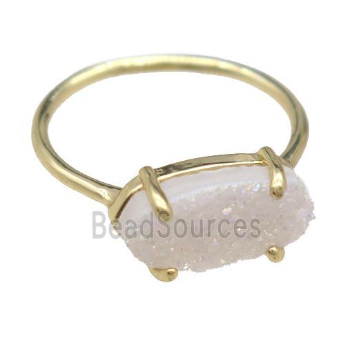 copper Rings with white Quartz Druzy, gold plated