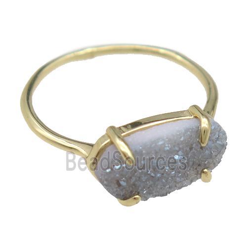 copper Rings with gray Quartz Druzy, gold plated