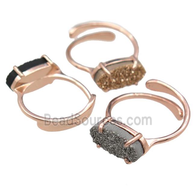 copper Rings with Quartz Druzy, mixed, resizable, rose gold