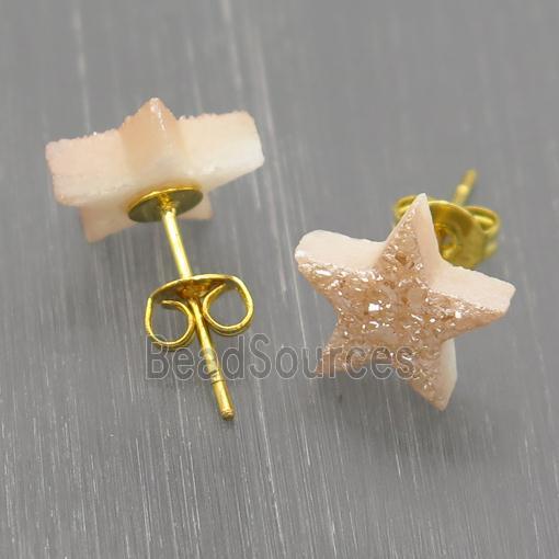 champagne Quartz Druzy Star Stud Earrings