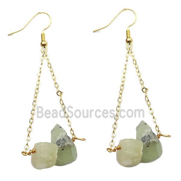 Green Prehnite Hook Earring Gold Plated