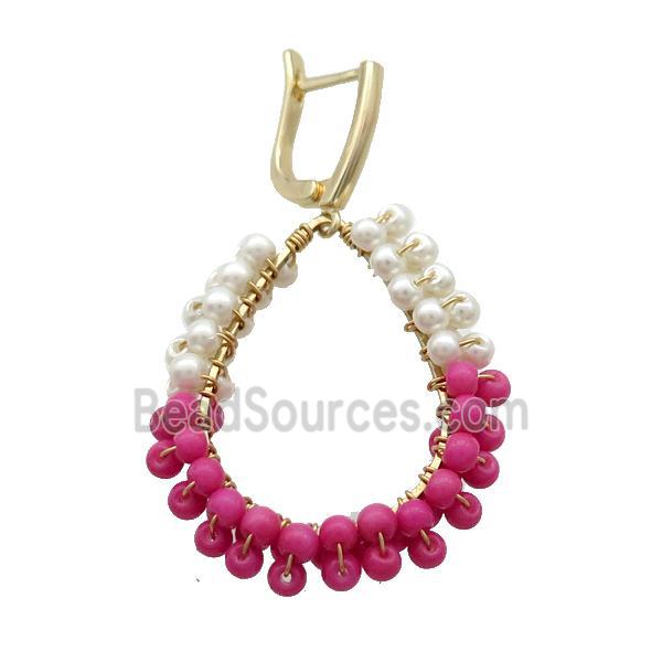 White Pink Pearlized Glass Copper Latchback Earring Gold Plated