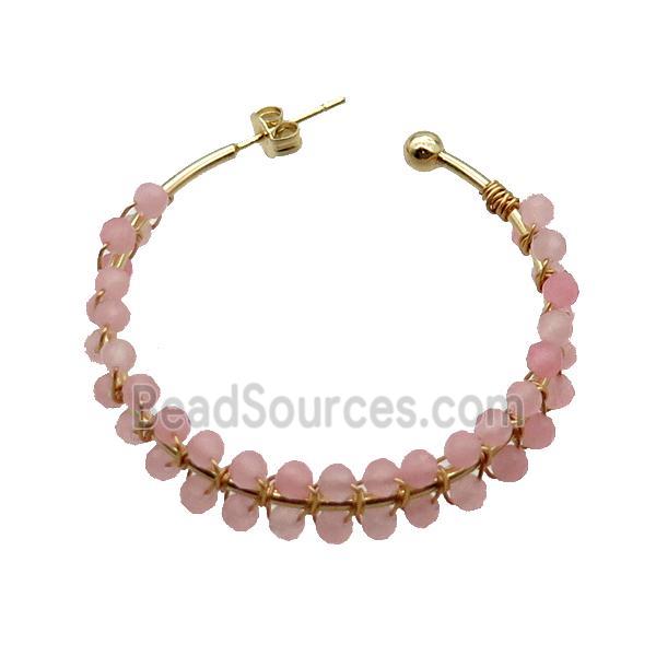 Pink Rose Quartz Copper Stud Earring Gold Plated