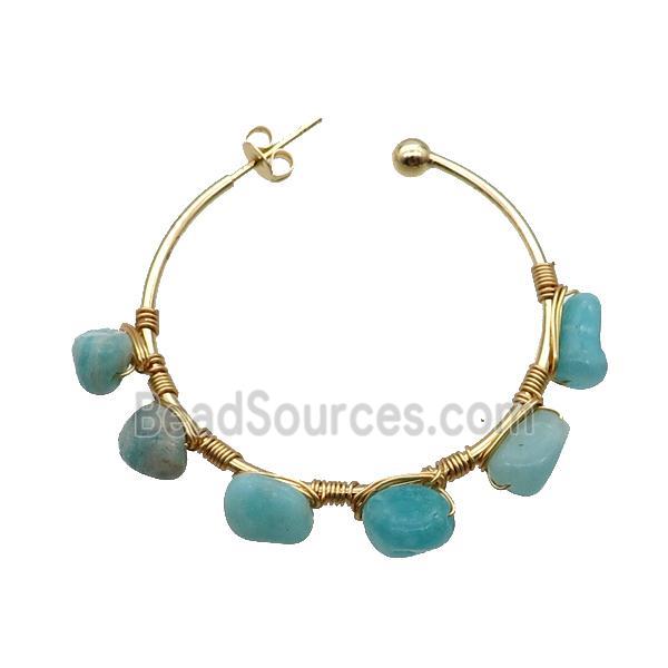 Green Amazonite Copper Stud Earring Gold Plated