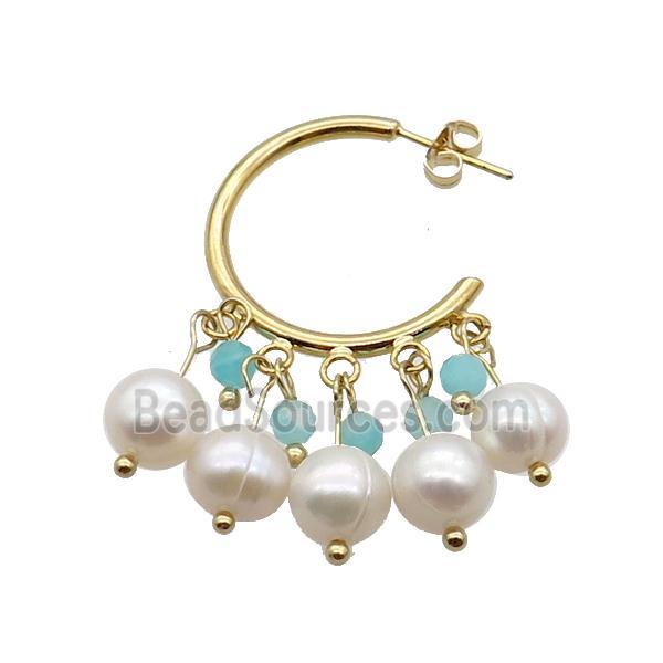 Pearl Amazonite Copper Stud Earring Gold Plated