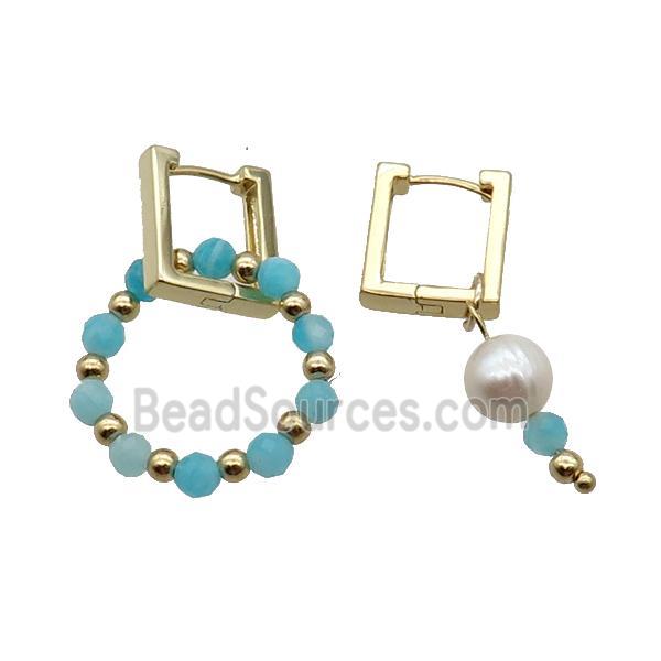 Green Amazonite Copper Latchback Earring With Pearl Gold Plated