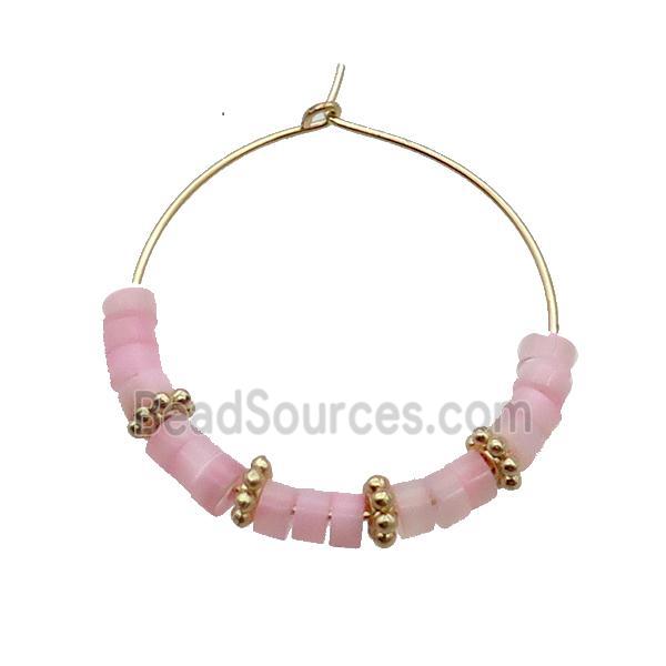 Pink Rose Quartz Copper Hoop Earring Gold Plated