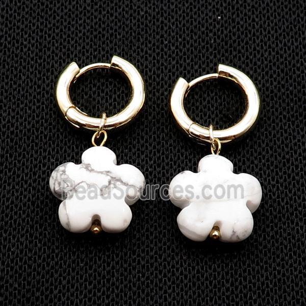 White Howlite Turquoise Flower Copper Hoop Earring Gold Plated