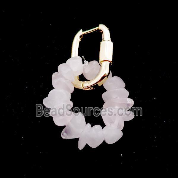 Pink Rose Quartz Copper Latchback Earring Gold Plated