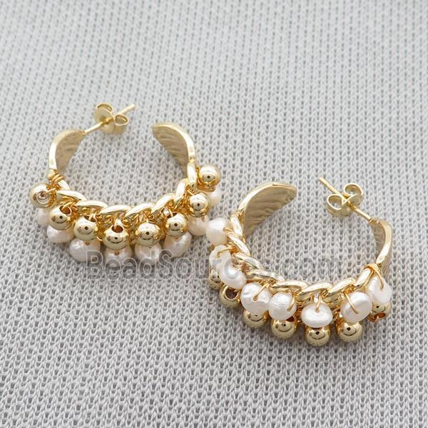 White Pearl Copper Stud Earring Gold Plated