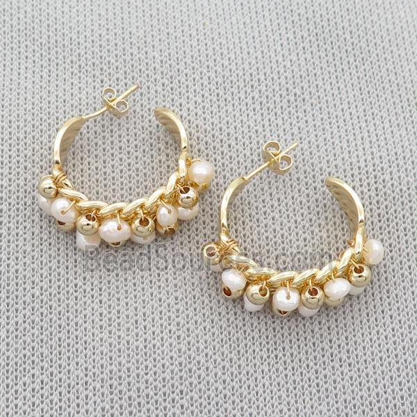 White Pearl Copper Stud Earring Gold Plated