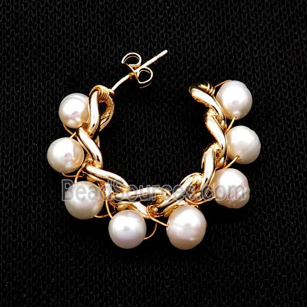 White Pearl Copper Stud Earring Gold Plated