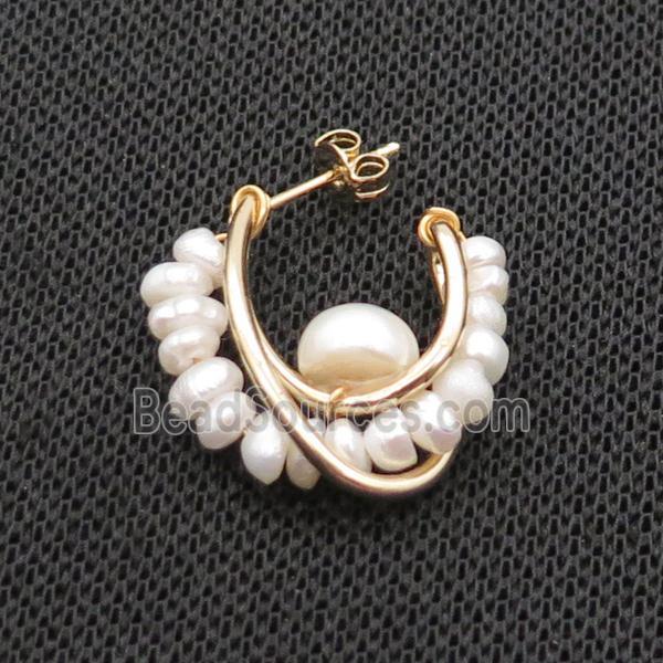 White Pearl Copper Stud Earring Gold Plated