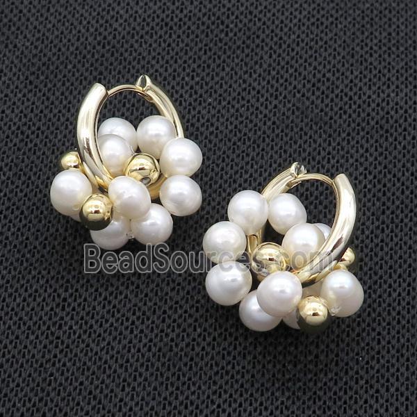 White Pearl Copper Hoop Earring Gold Plated