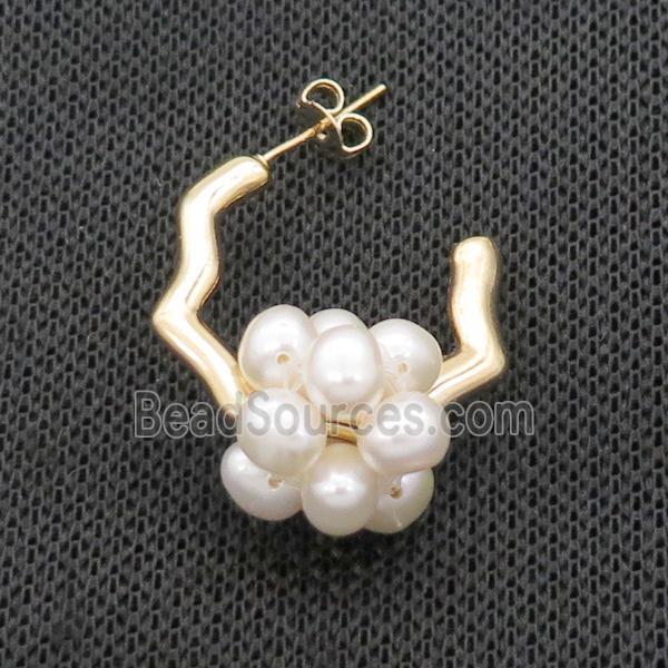 White Pearl Copper Stud Earring Gold Plated