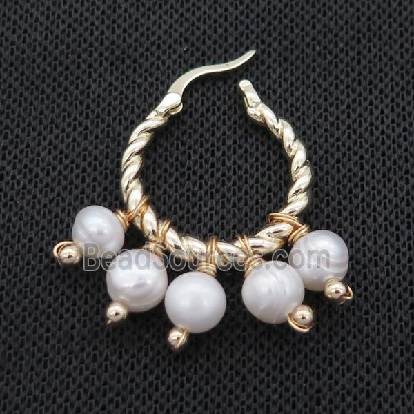 White Pearl Copper Latchback Earring Gold Plated