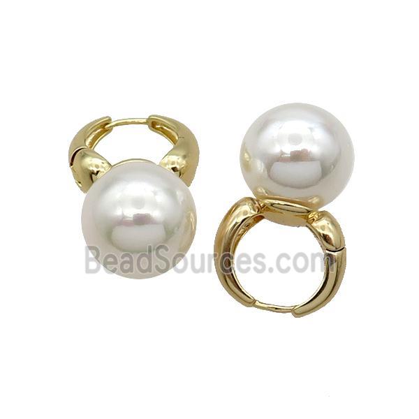 White Pearlized Shell Copper Hoop Earring Gold Plated