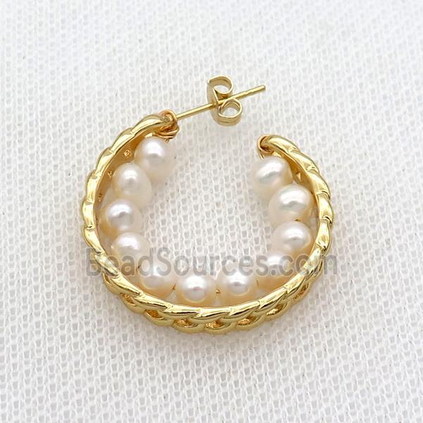 White Pearl Copper Stud Earring Gold Plated