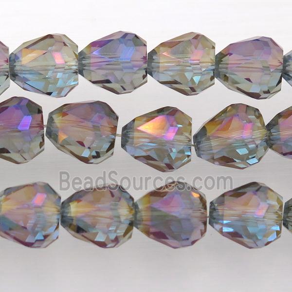 Chinese Crystal Glass Beads, faceted teardrop, rainbow