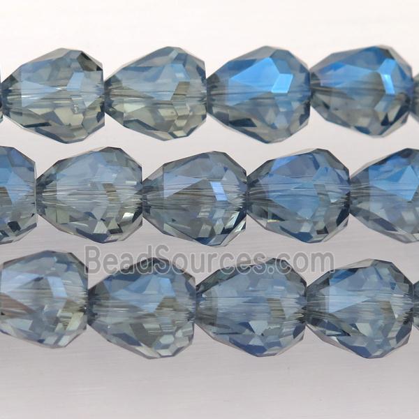 Chinese Crystal Glass Beads, faceted teardrop, grayblue