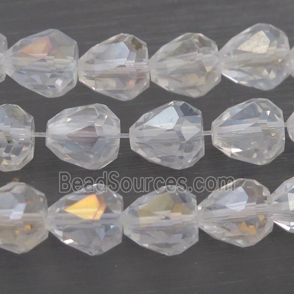 Chinese Crystal Glass Beads, faceted teardrop, white AB-color