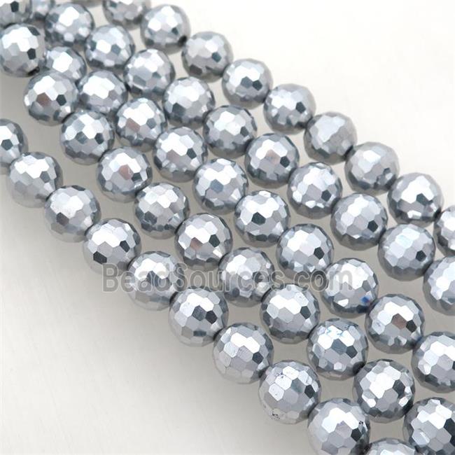 Chinese Crystal Glass Beads, silver plated, faceted round