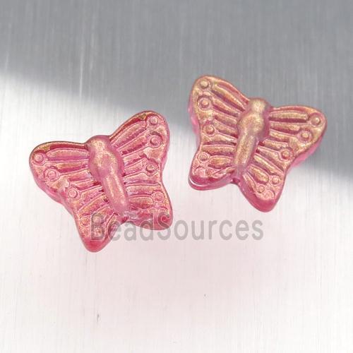 red crystal glass butterfly beads, electroplated