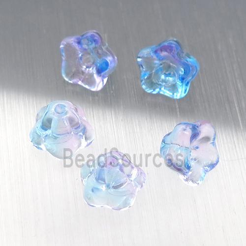 crystal glass flower beads, blue