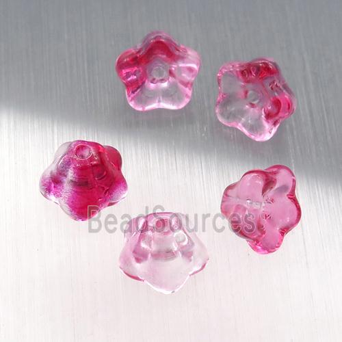 crystal glass flower beads, hotpink