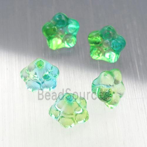 crystal glass flower beads, green