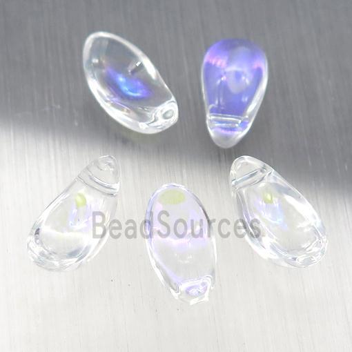 clear crystal glass petal beads, AB-color electroplated