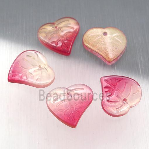 crystal glass leaf beads, red