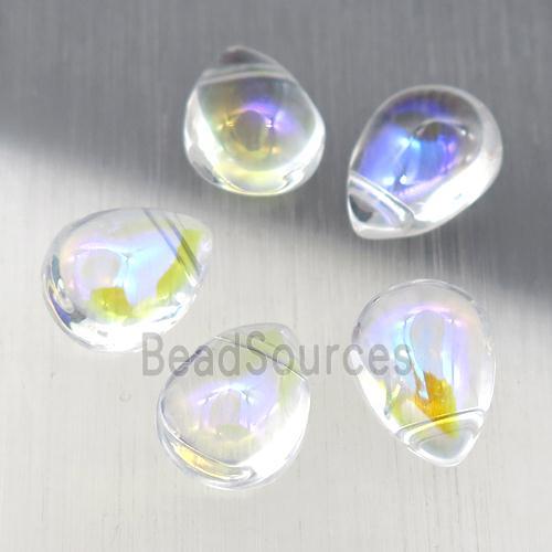 clear crystal glass teardrop beads, AB-color electroplated