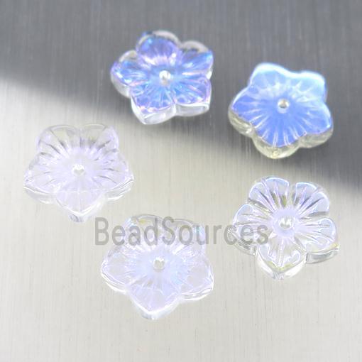 clear crystal glass flower beads, AB-color electroplated