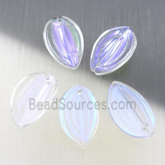 clear crystal glass petal beads, AB-color electroplated