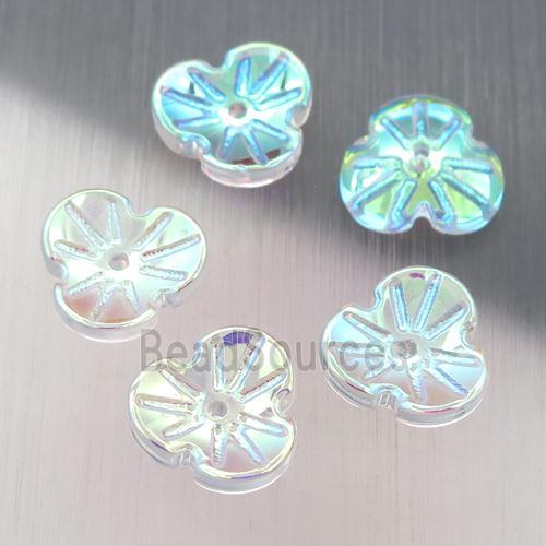 clear crystal glass clover beads, AB-color electroplated