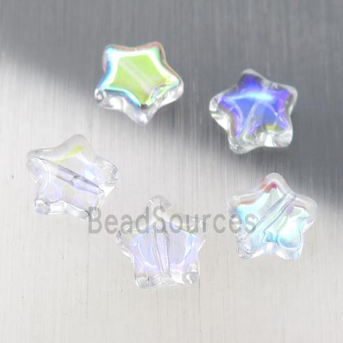 clear crystal glass star beads, AB-color electroplated