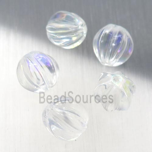 clear crystal glass melon beads, Ab-color electroplated