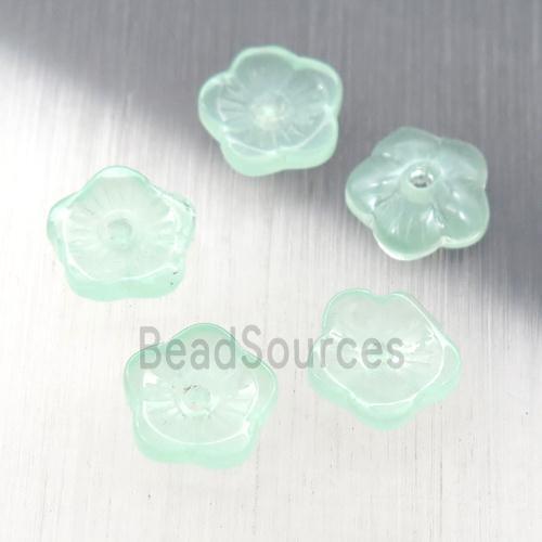 lt.green jadeite glass flower capbeads