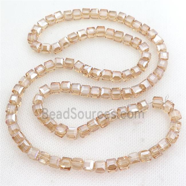 gold champagne Chinese Crystal Glass Beads, faceted cube