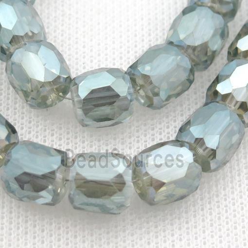 green Crystal Glass Beads, faceted barrel