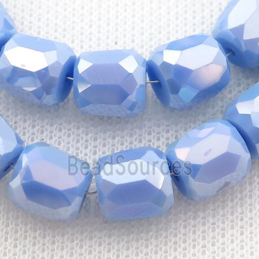 blue Jadeite Glass Beads, faceted barrel