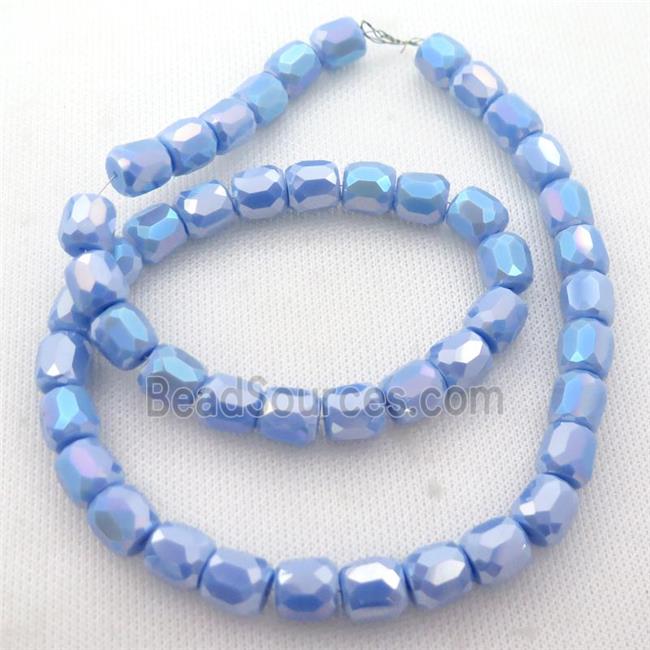 blue Jadeite Glass Beads, faceted barrel