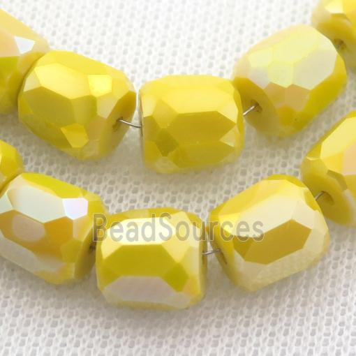 yellow Jadeite Glass Beads, faceted barrel