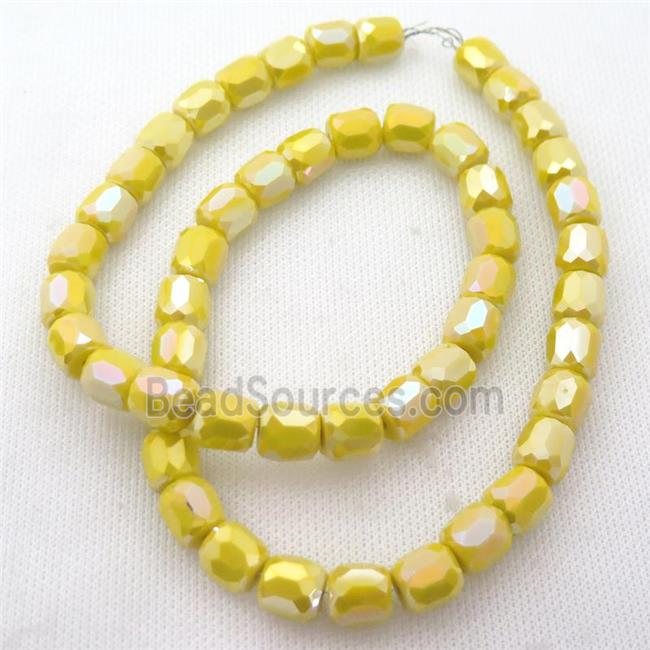 yellow Jadeite Glass Beads, faceted barrel