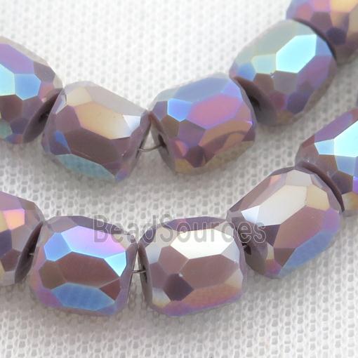 Jadeite Glass Beads, faceted barrel, purple AB-color